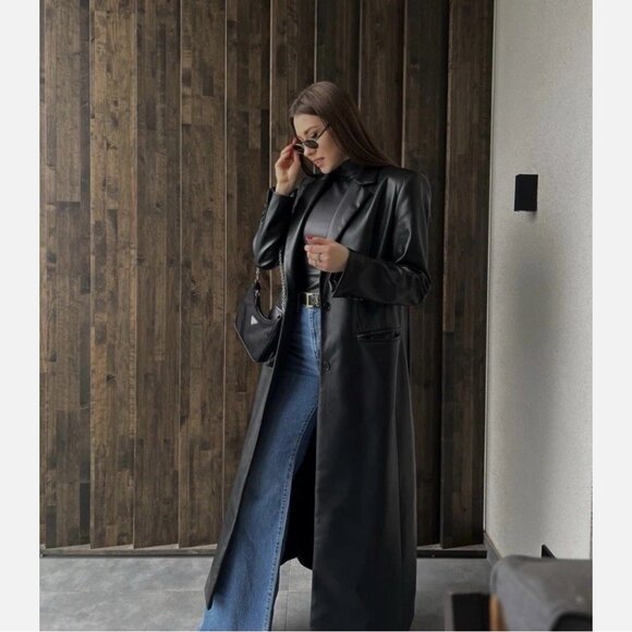 Zara Faux Leather Trench Coat - Picture 7 of 15